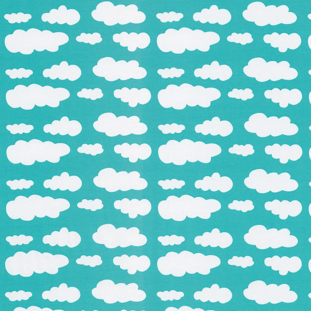 Turquoise tricot met witte wolken